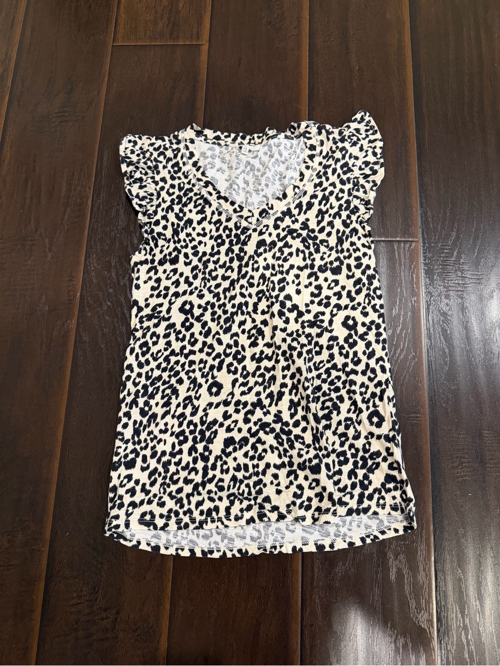 Maurices Black and Ivory Leopard Print Ruffle Sleeve Tank